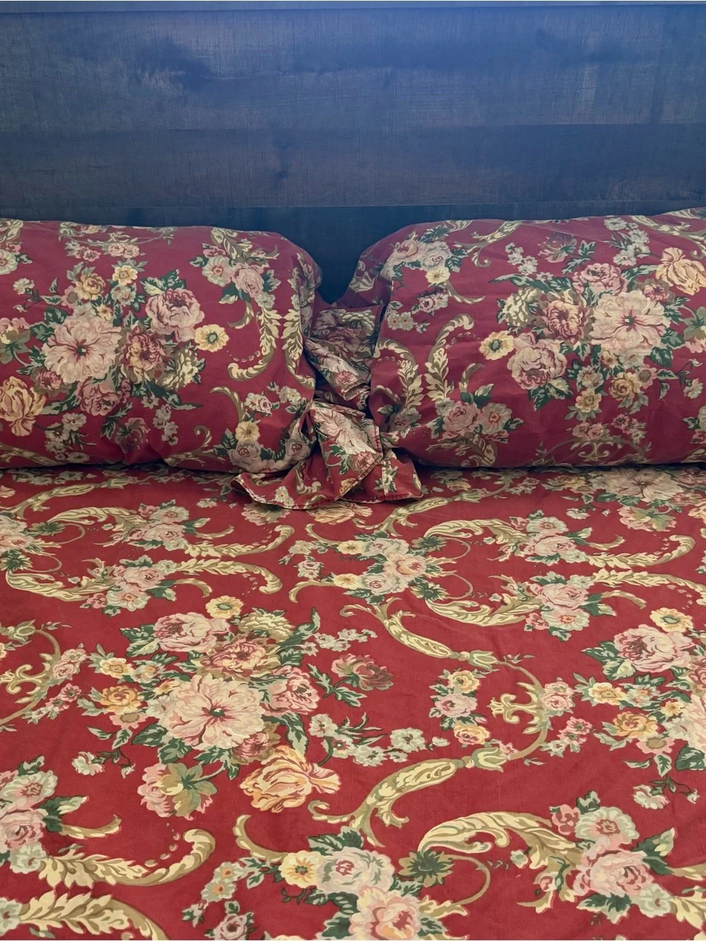 Ralph Lauren Marseilles 1 Queen Flat Sheet & 2 Standard Pillow Cases Red Floral
